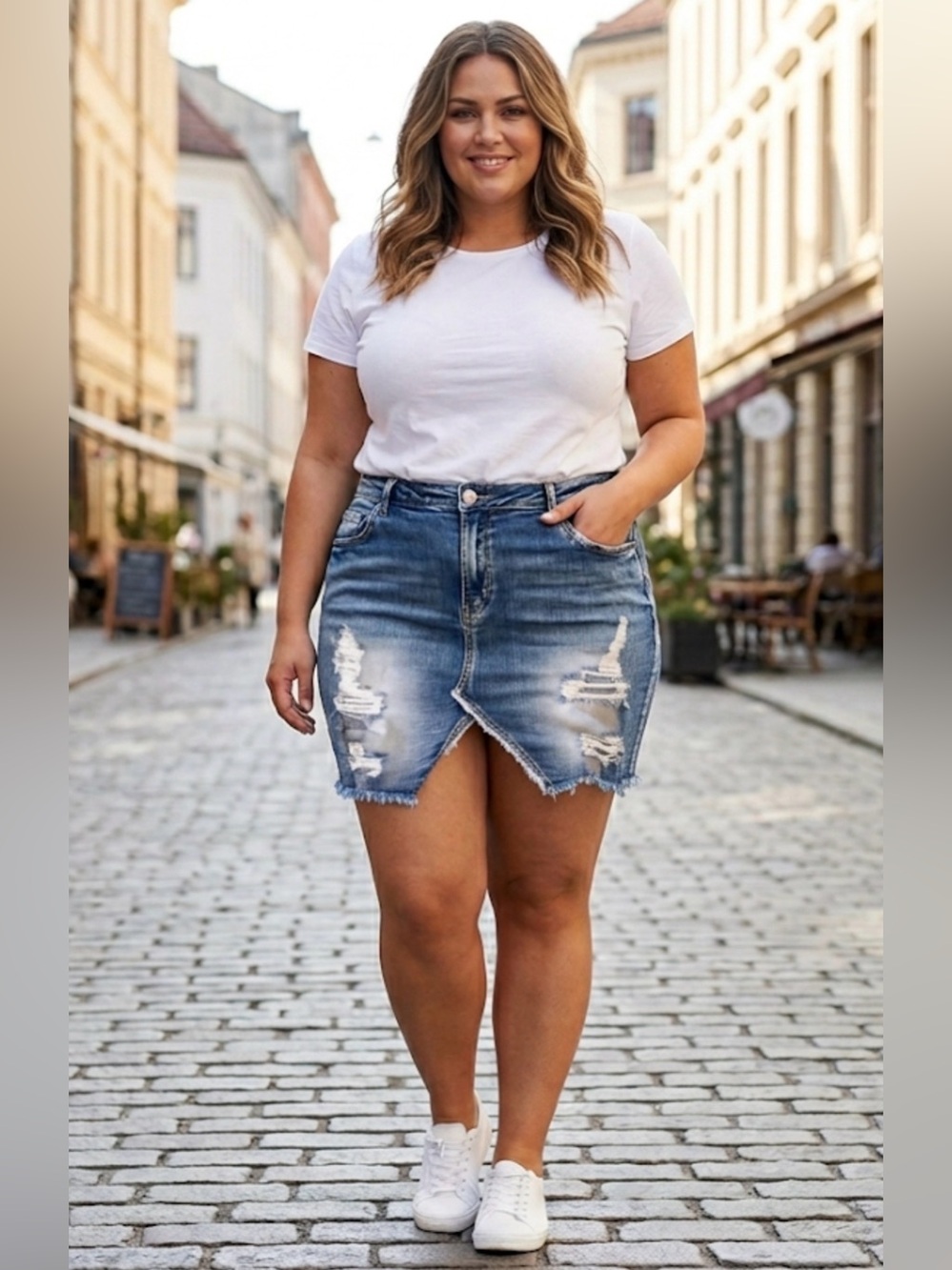 🆕 Fashion Nova - Distressed Blue Denim Distressed Mini Jean Skirt